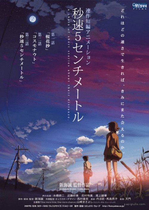 L'affiche originale du film Byôsoku 5 senchimêtoru en japonais